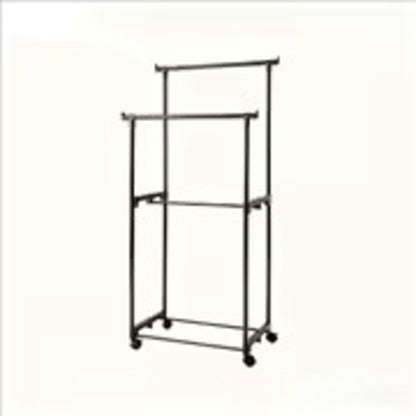 Double-Pole Heavy Duty Garment Rack – Adjustable Rolling Clothes Organizer with Shoe Rack & Side Hooks – Matte Black