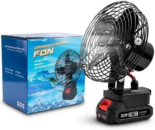 21V Lithium Electric Power Fan – Portable Cordless High-Velocity Industrial Fan with Rechargeable Battery & 2-Speed Control