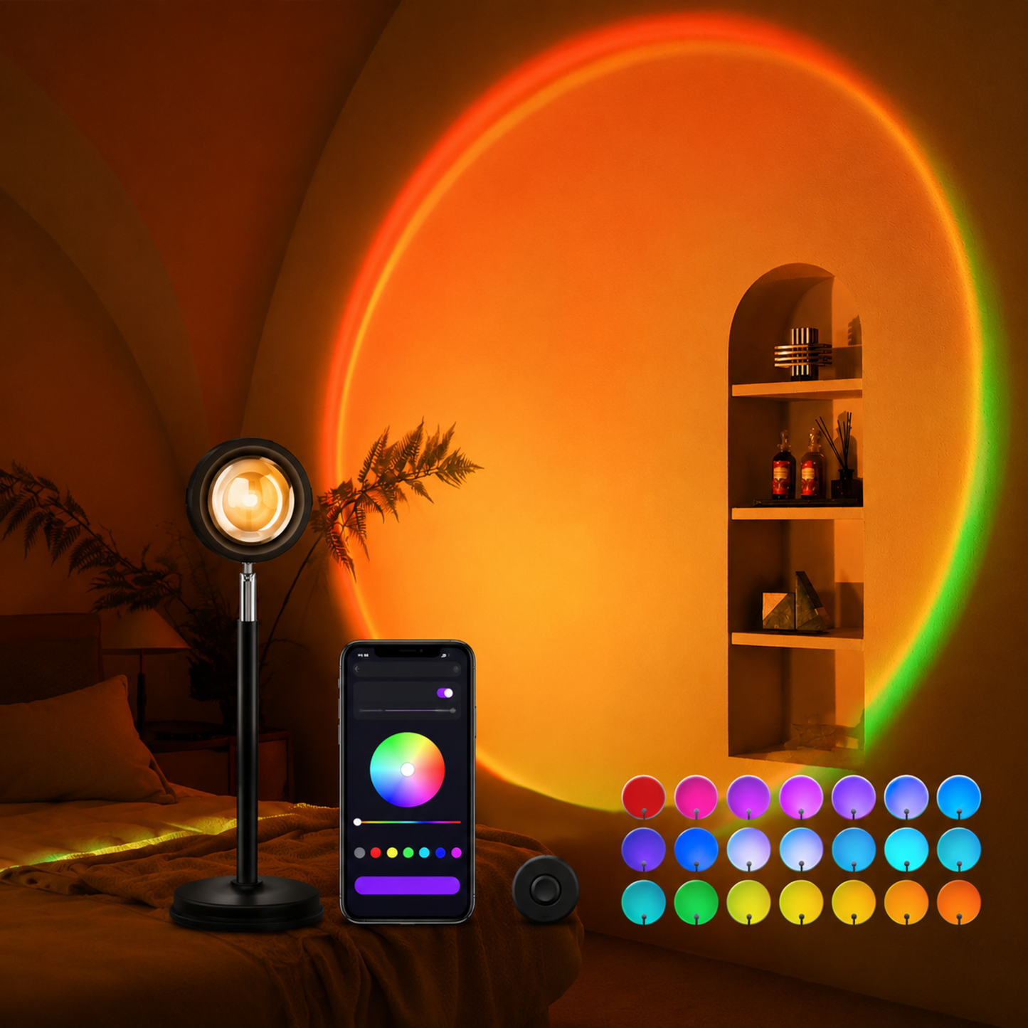 RGB Sunset Lamp – 16 Colors LED Projector with Remote