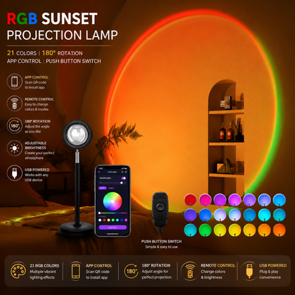 RGB Sunset Lamp – 16 Colors LED Projector with Remote