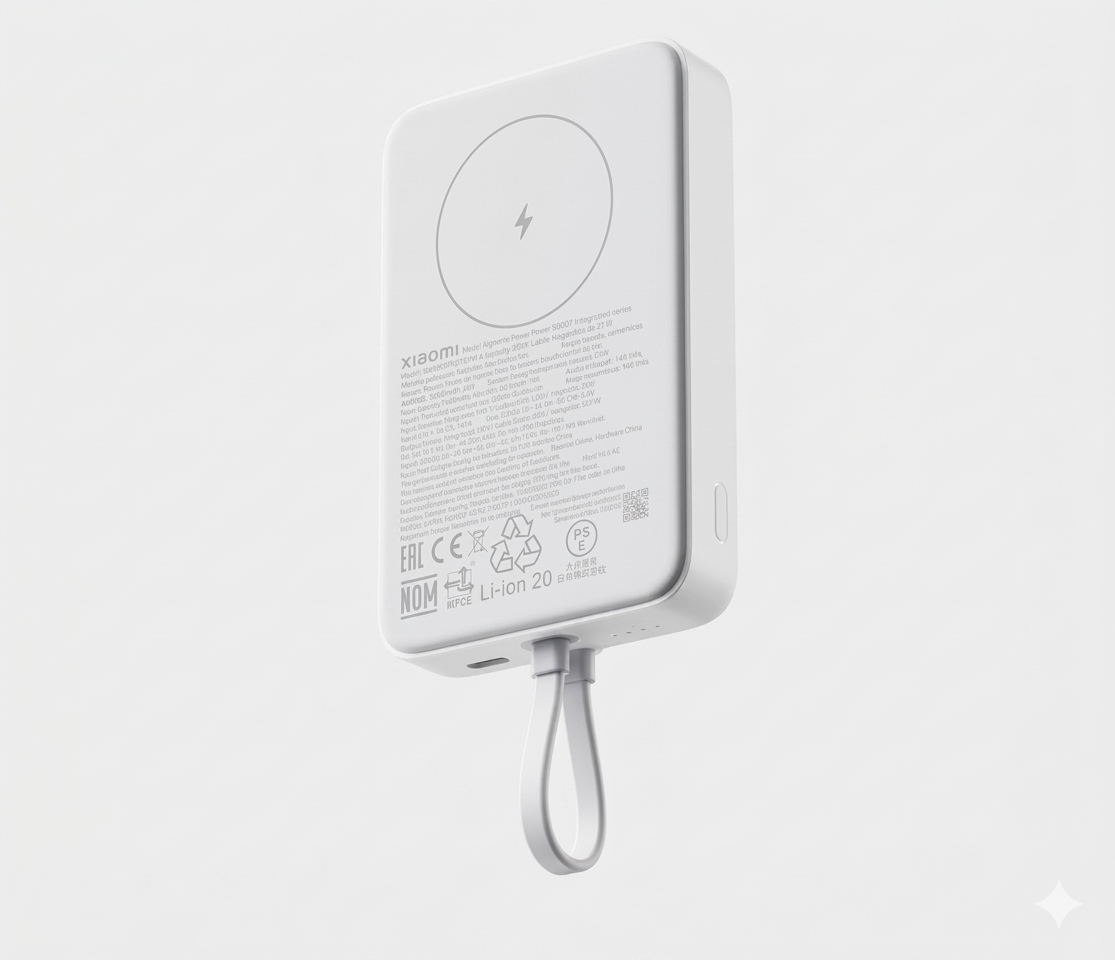 10000mAh Magnetic Wireless Power Bank with 33W Fast Charging & Built-In Cable