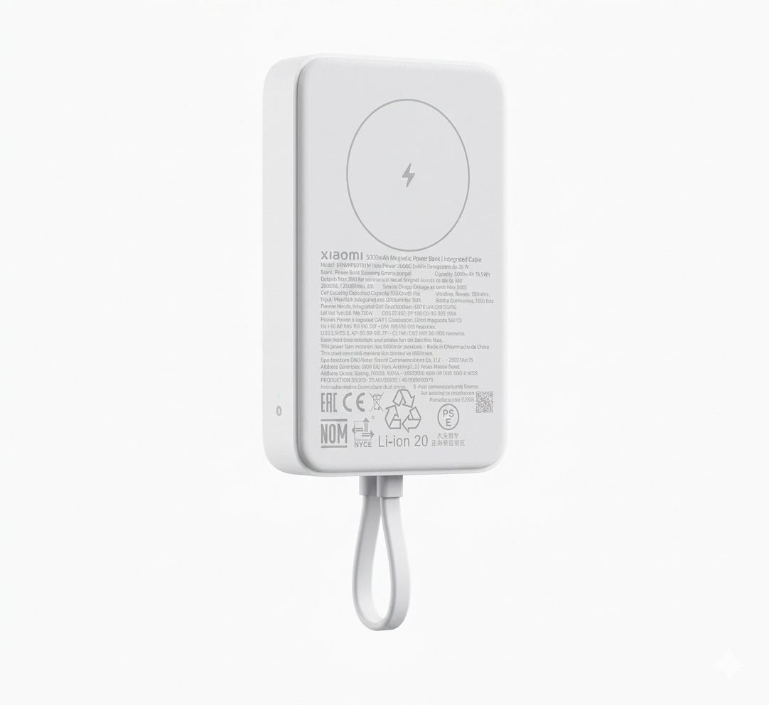 10000mAh Magnetic Wireless Power Bank with 33W Fast Charging & Built-In Cable